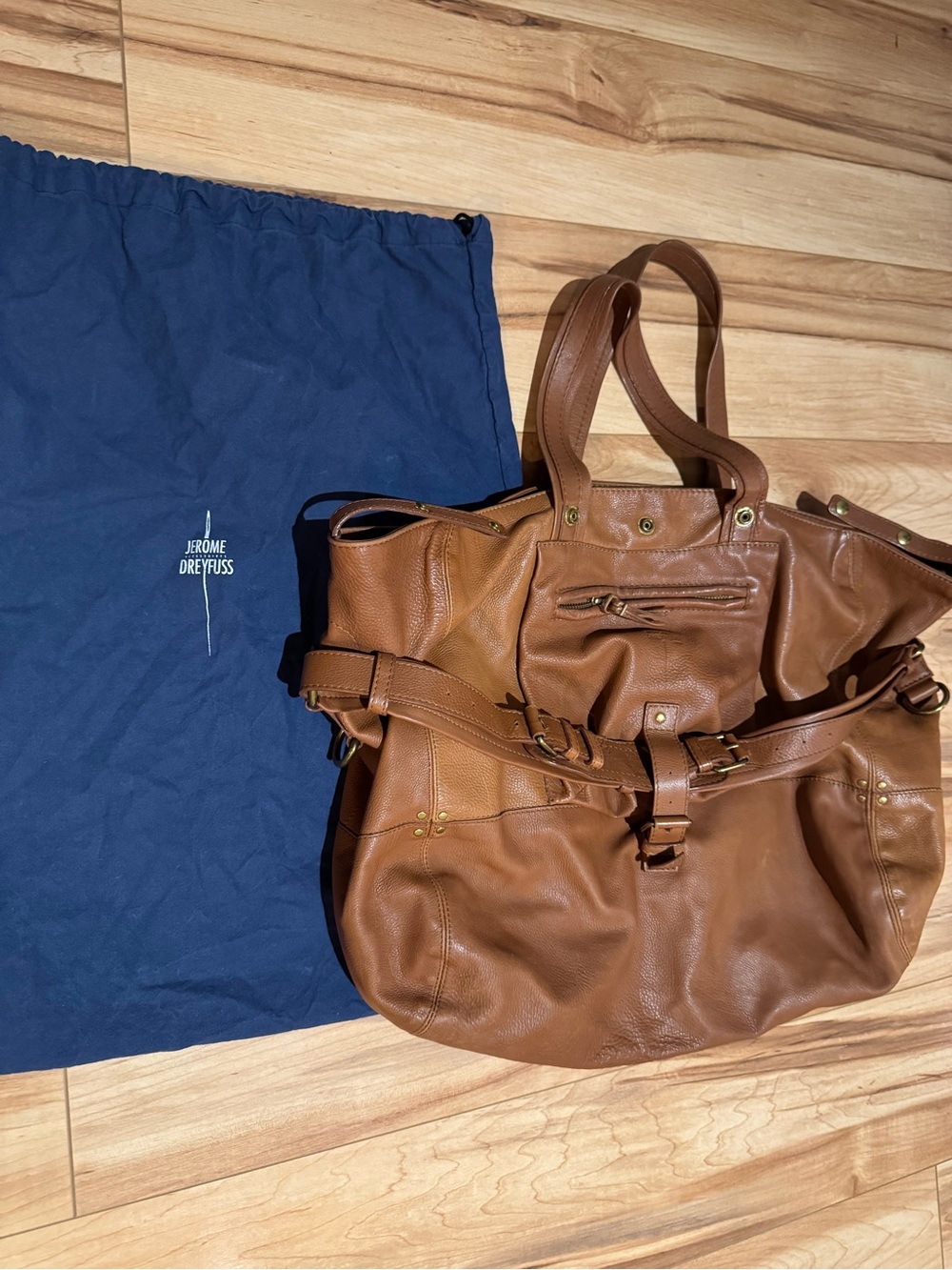 Jerome Dreyfuss Billy Tan Brown Leather shoulder bag with Belt Detail (large)